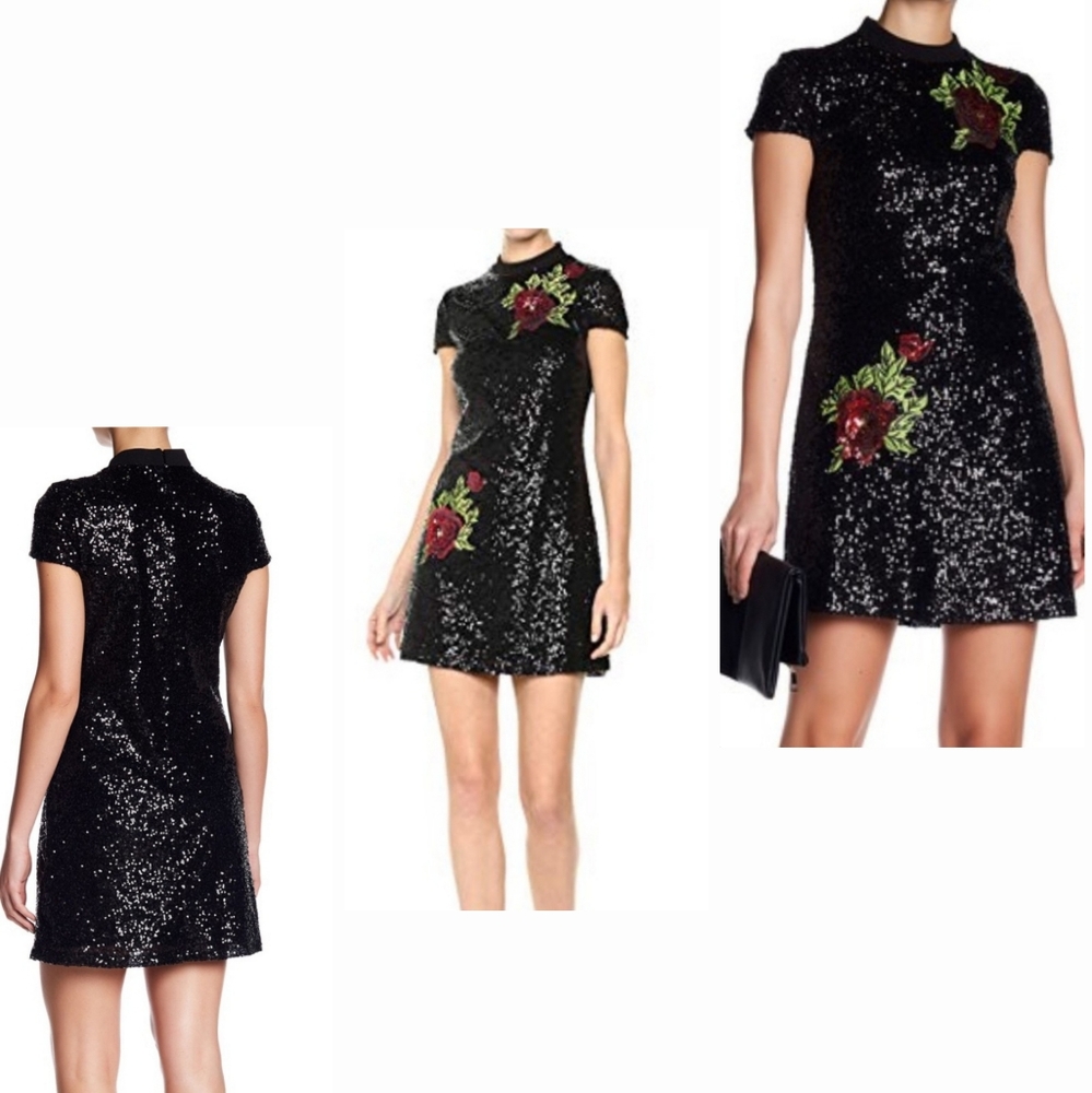 Bebe Mock Neck Sequined Shift Dress